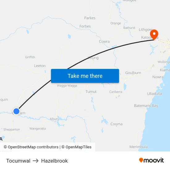 Tocumwal to Hazelbrook map