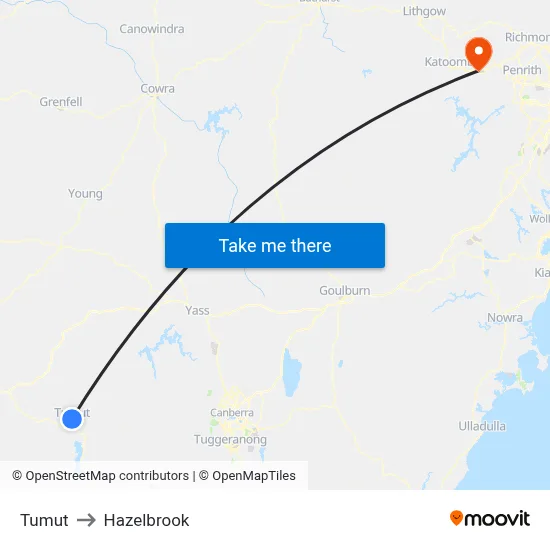 Tumut to Hazelbrook map