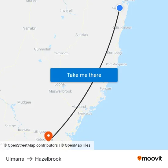 Ulmarra to Hazelbrook map