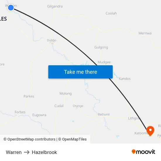 Warren to Hazelbrook map