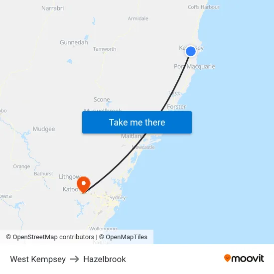 West Kempsey to Hazelbrook map