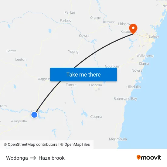 Wodonga to Hazelbrook map