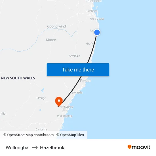 Wollongbar to Hazelbrook map