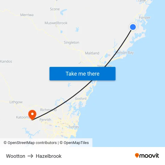 Wootton to Hazelbrook map