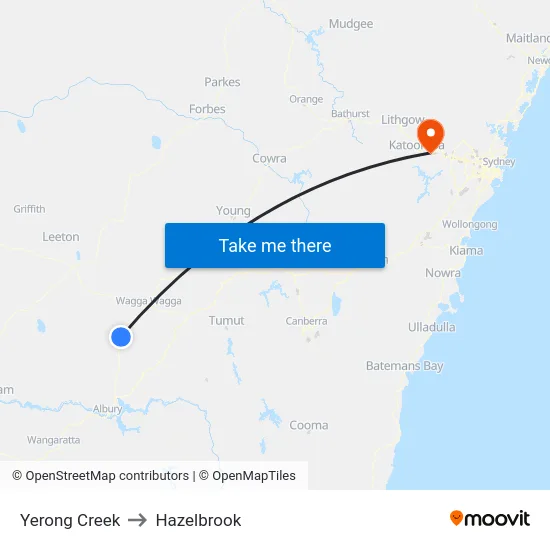 Yerong Creek to Hazelbrook map