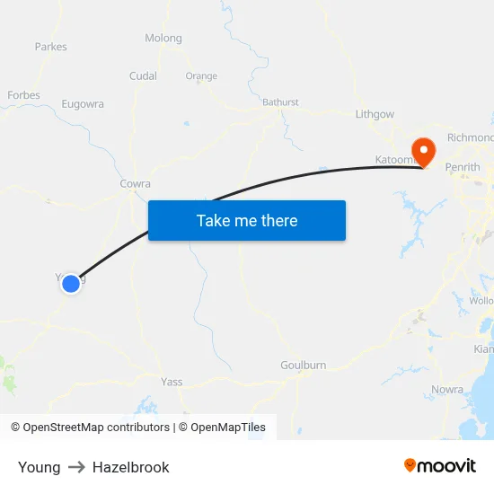 Young to Hazelbrook map