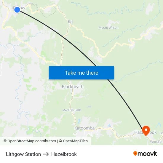 Lithgow Station to Hazelbrook map