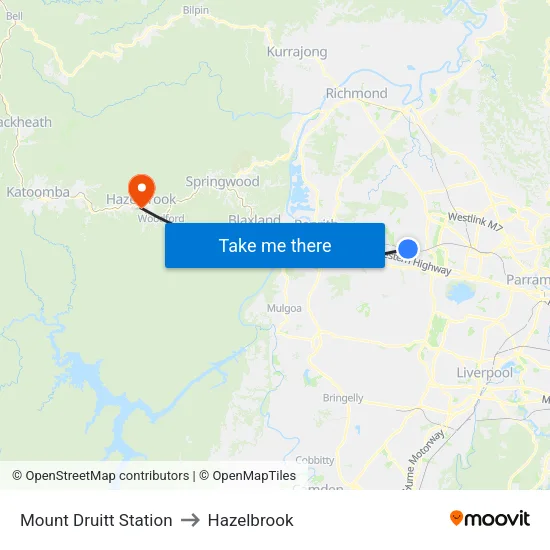 Mount Druitt Station to Hazelbrook map