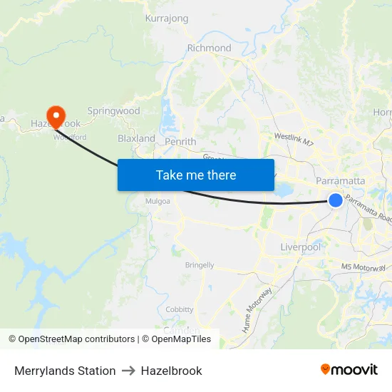 Merrylands Station to Hazelbrook map