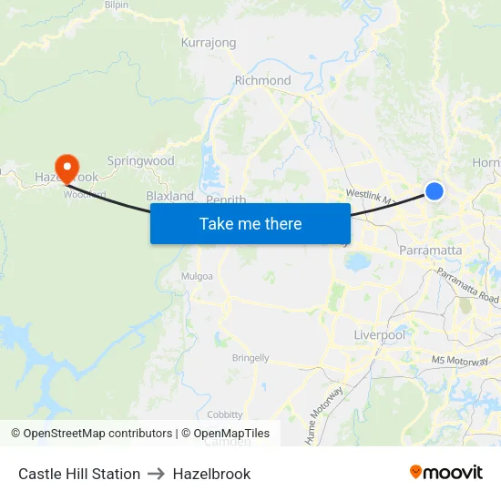 Castle Hill Station to Hazelbrook map