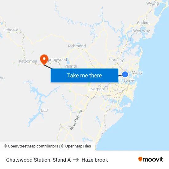 Chatswood Station, Stand A to Hazelbrook map
