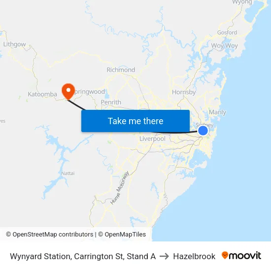Wynyard Station, Carrington St, Stand A to Hazelbrook map