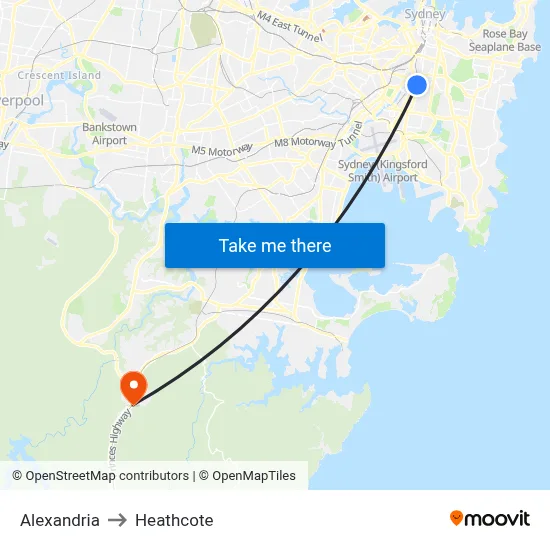 Alexandria to Heathcote map