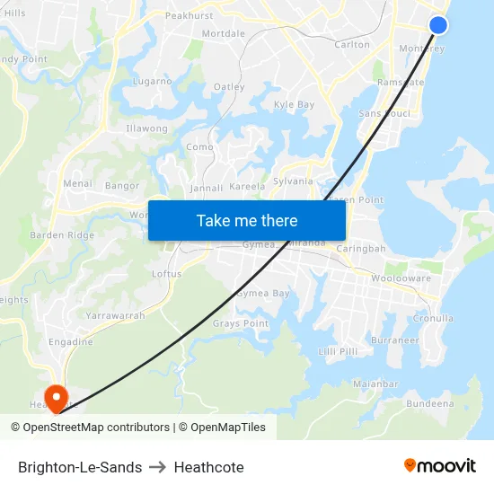 Brighton-Le-Sands to Heathcote map