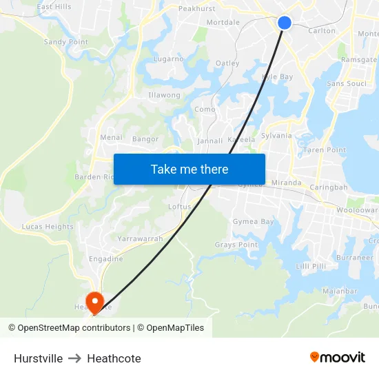 Hurstville to Heathcote map