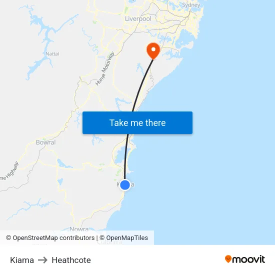 Kiama to Heathcote map