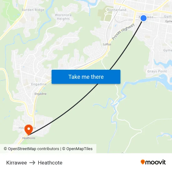 Kirrawee to Heathcote map