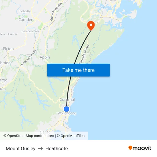 Mount Ousley to Heathcote map