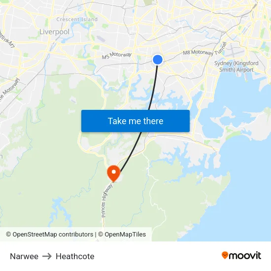 Narwee to Heathcote map