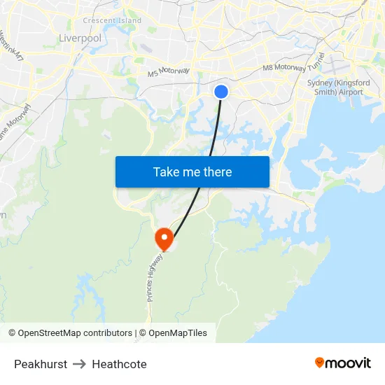 Peakhurst to Heathcote map