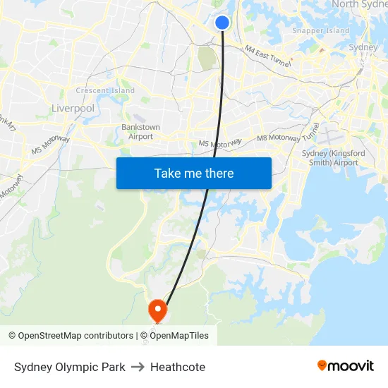 Sydney Olympic Park to Heathcote map