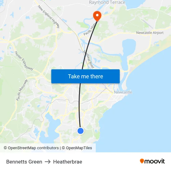 Bennetts Green to Heatherbrae map