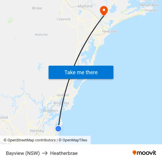 Bayview (NSW) to Heatherbrae map