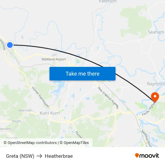 Greta (NSW) to Heatherbrae map