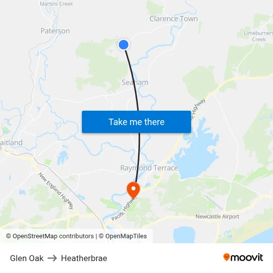 Glen Oak to Heatherbrae map