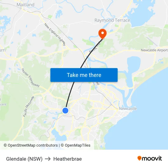 Glendale (NSW) to Heatherbrae map