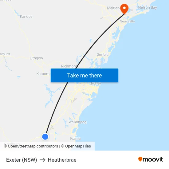 Exeter (NSW) to Heatherbrae map