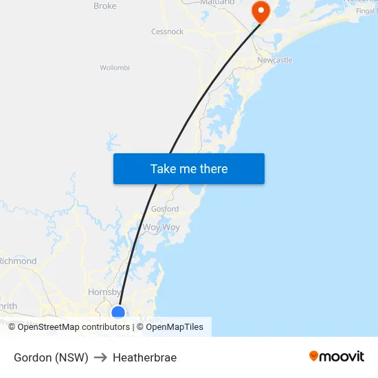 Gordon (NSW) to Heatherbrae map