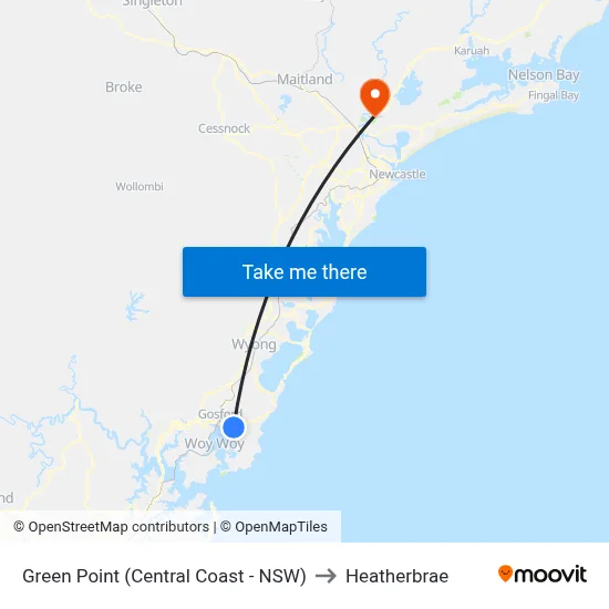 Green Point (Central Coast - NSW) to Heatherbrae map
