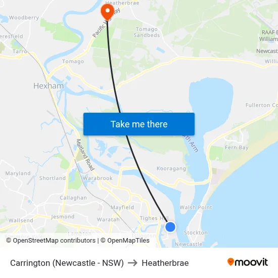 Carrington (Newcastle - NSW) to Heatherbrae map