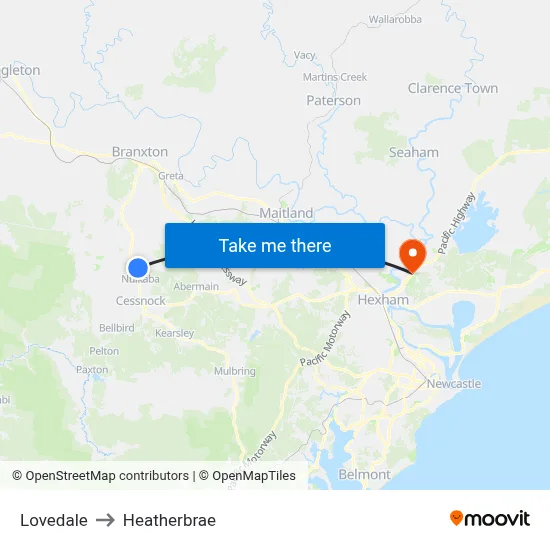 Lovedale to Heatherbrae map