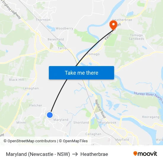 Maryland (Newcastle - NSW) to Heatherbrae map