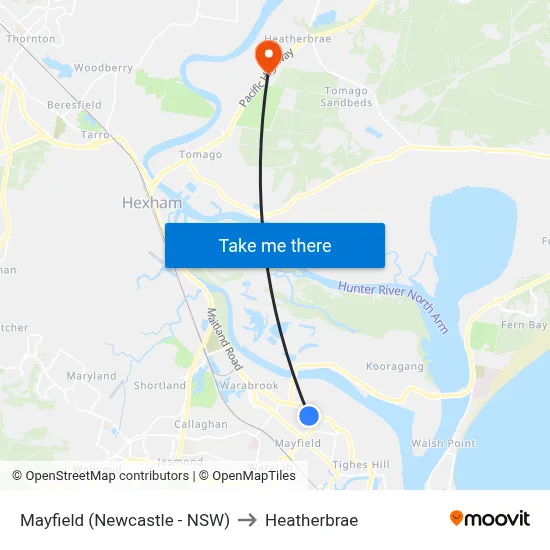 Mayfield (Newcastle - NSW) to Heatherbrae map