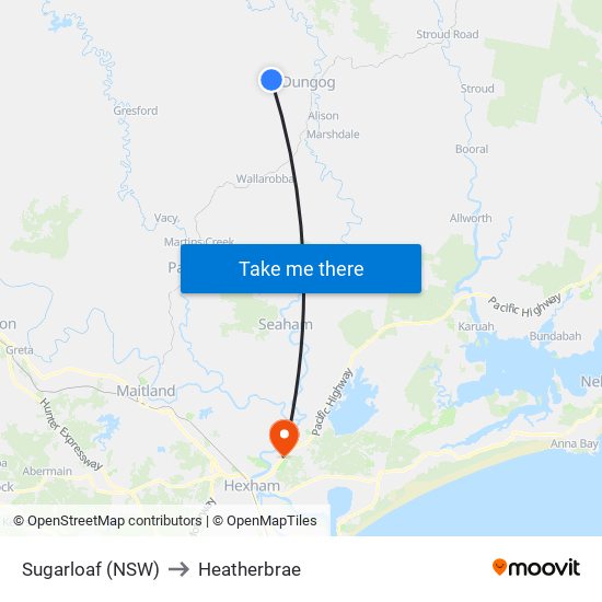 Sugarloaf (NSW) to Heatherbrae map