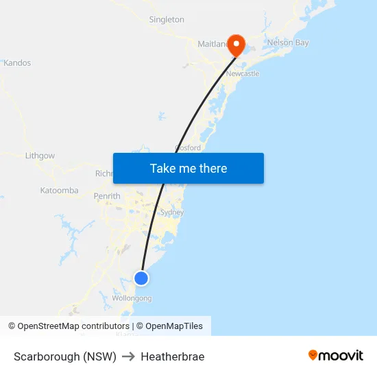Scarborough (NSW) to Heatherbrae map