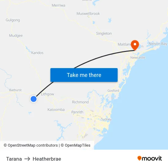 Tarana to Heatherbrae map