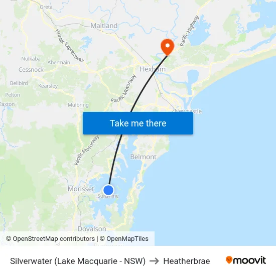 Silverwater (Lake Macquarie - NSW) to Heatherbrae map