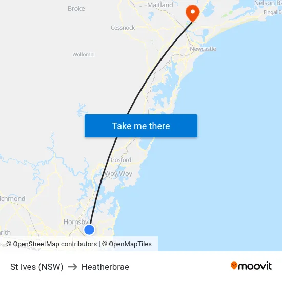 St Ives (NSW) to Heatherbrae map