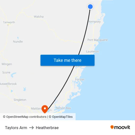 Taylors Arm to Heatherbrae map