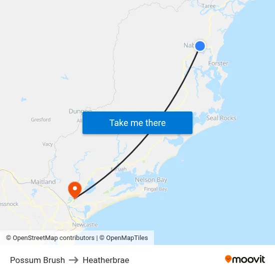 Possum Brush to Heatherbrae map