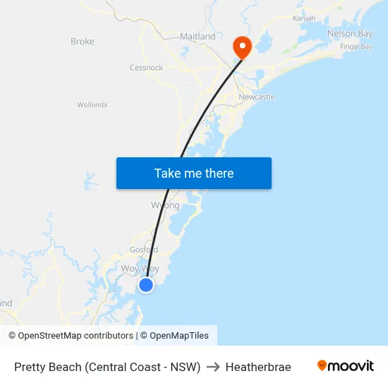 Pretty Beach (Central Coast - NSW) to Heatherbrae map