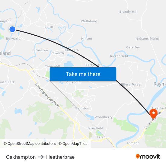 Oakhampton to Heatherbrae map