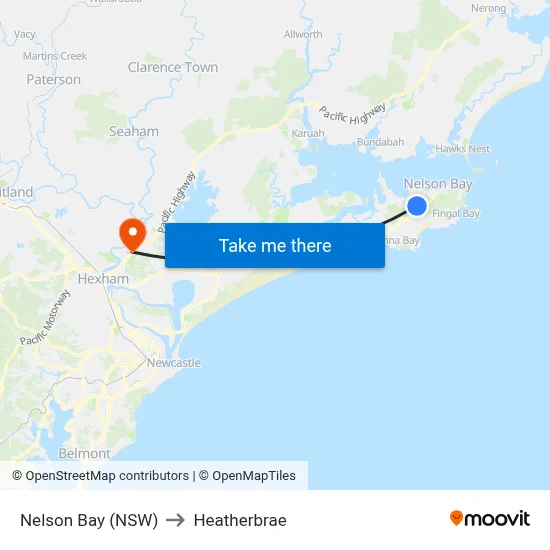 Nelson Bay (NSW) to Heatherbrae map