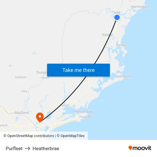 Purfleet to Heatherbrae map