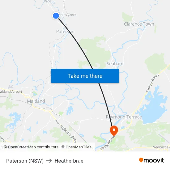 Paterson (NSW) to Heatherbrae map