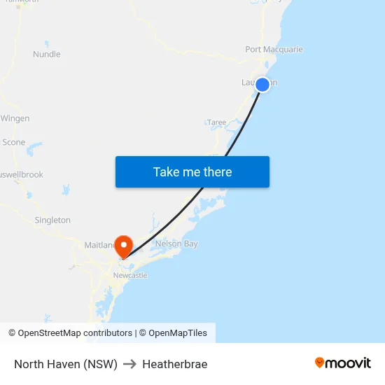 North Haven (NSW) to Heatherbrae map